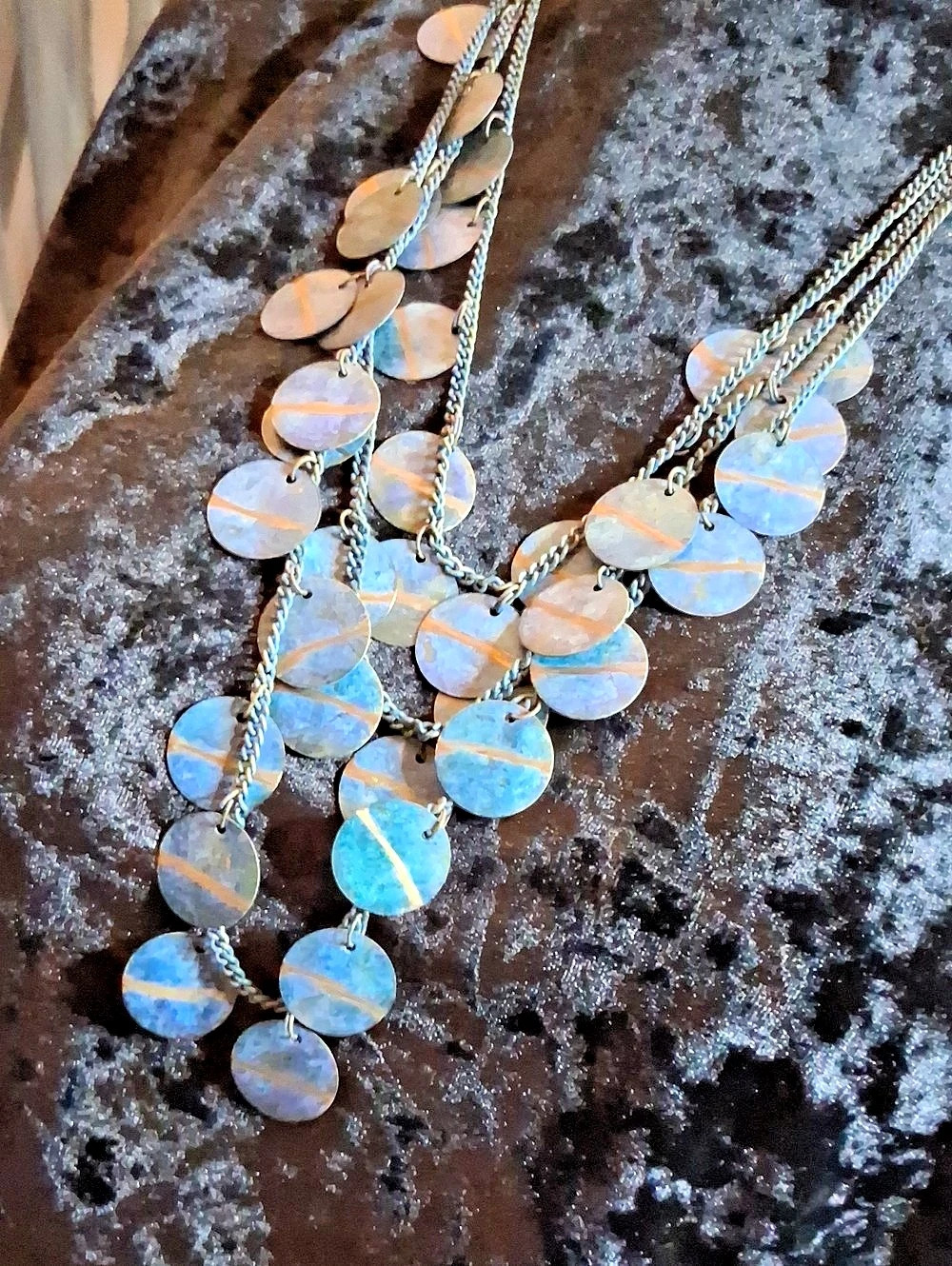 Blue & Gold Layered Disc Necklace